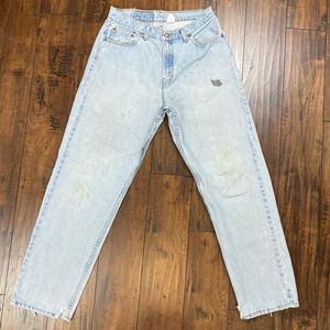 LEVI’S Ladies 560 Jeans VINTAGE DISTRESSED Loose Fit 90s Size 13 JR M Light Wash